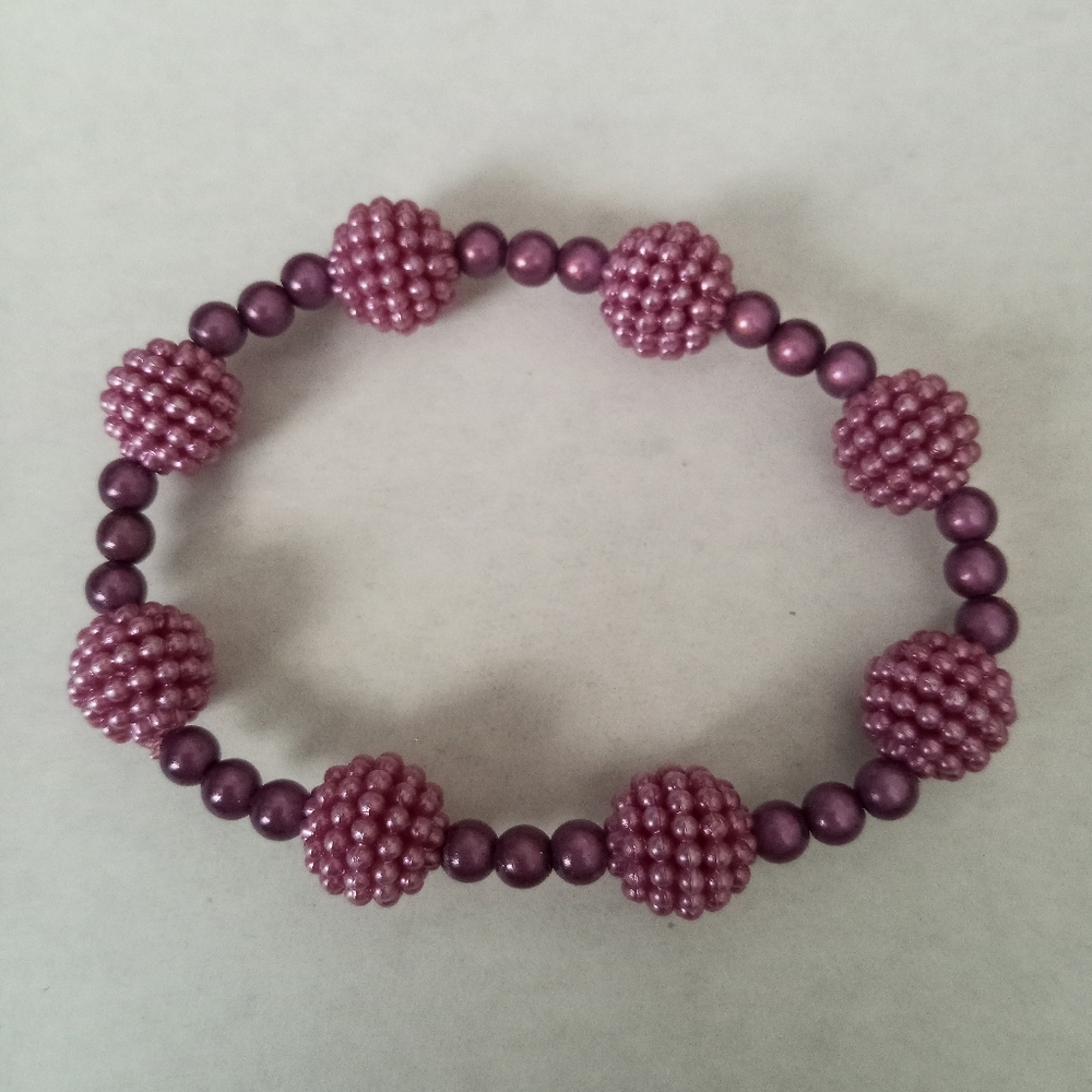 Hand crafted Purple beaded pearl stretchy statement bracelet summer